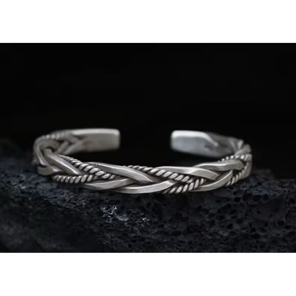 NEW Solid‎ Unisex Braided 925 Sterling Silver Cuff Bracelet, Adjustable 5.9cm - Picture 13 of 16
